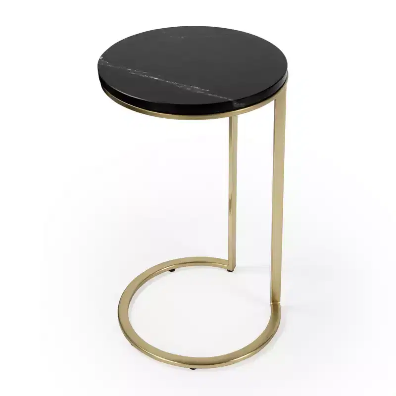 HomeRoots 28 Black Marble Round End Table