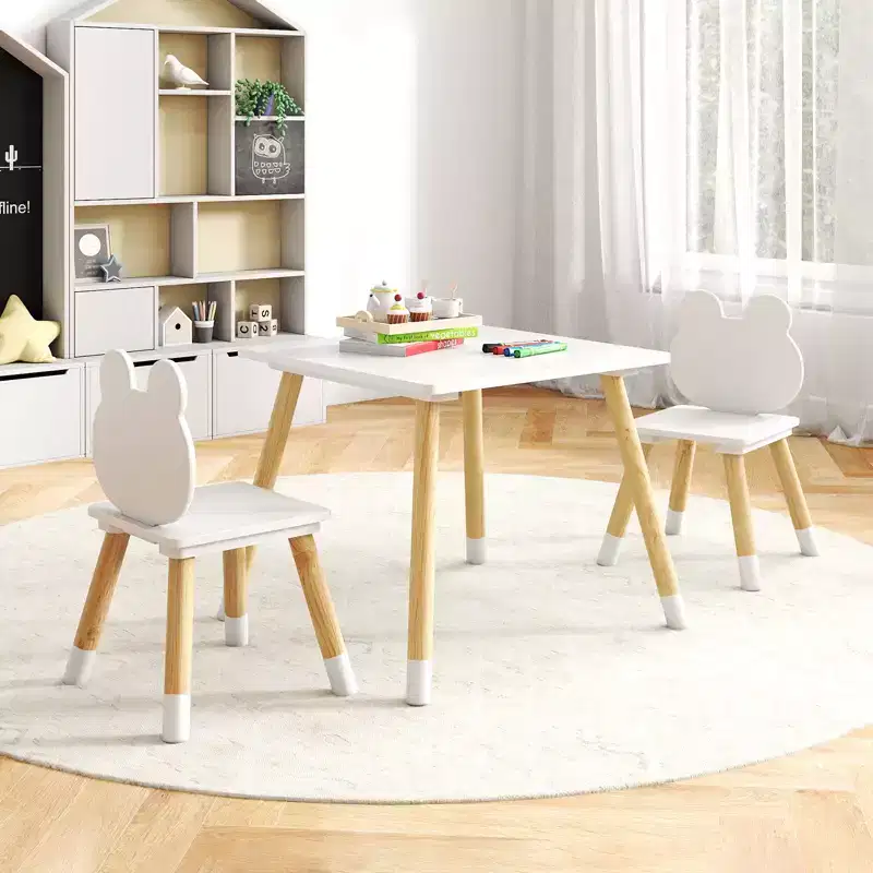 Costway Kids Table & Chairs Set Children Multi-Activity Desk & Frog-Shaped Chair Set w/Wooden Legs