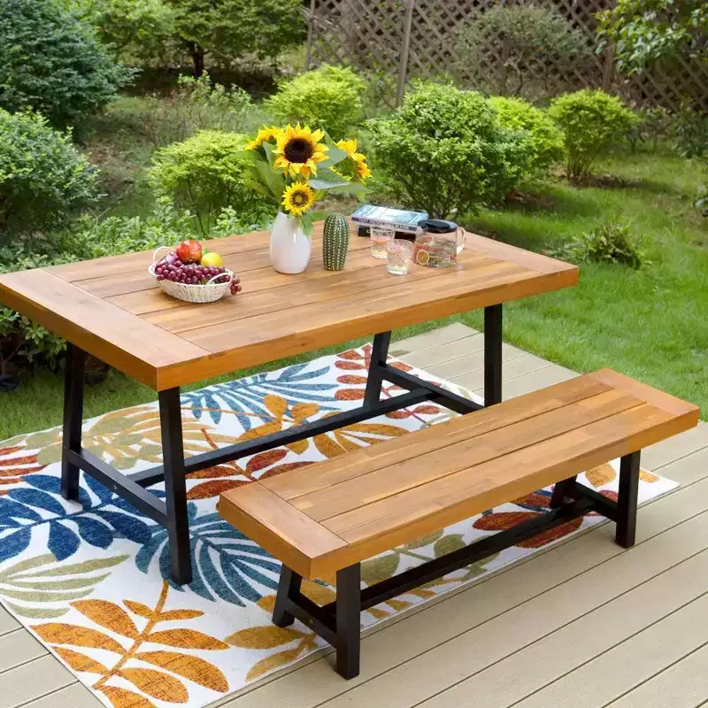 2pc Acacia Wood Patio Set with Bench - Captiva Designs: Weather-Resistant, Ergonomic Design