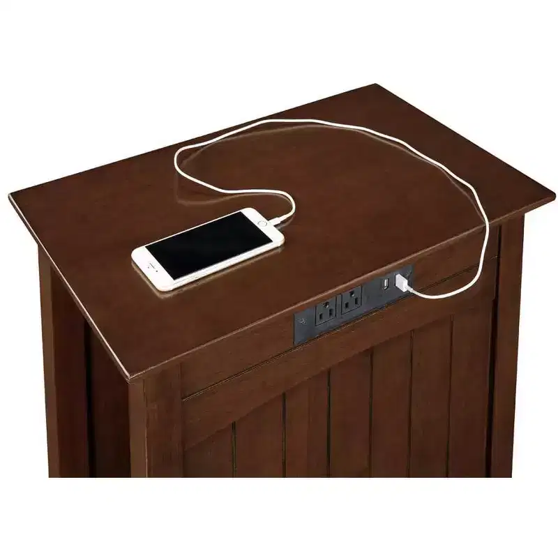 Rectangle Wood End Table with Built-In Charging Station, 2 Outlets & 2 USB Ports, Black