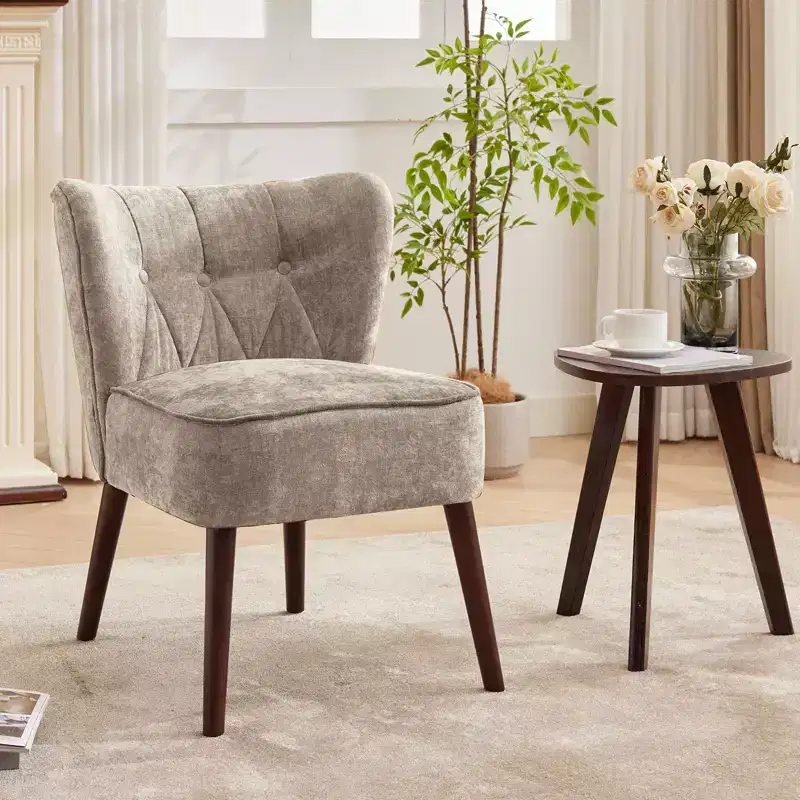 Modern Wingback Accent Chair - Upholstered Faux Fur Fabric, High Back, Solid Wood Legs for Living Room, Office & Bedroom