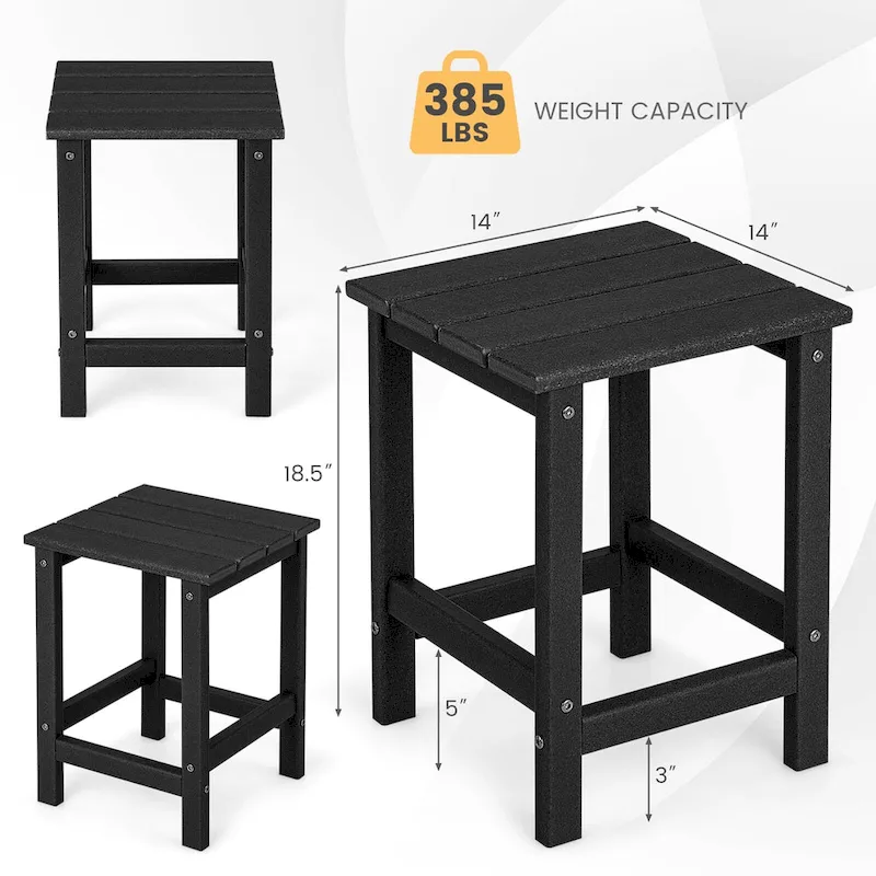 Outdoor Patio Side Table Set of 2 - HDPE Weather Resistant, 14W