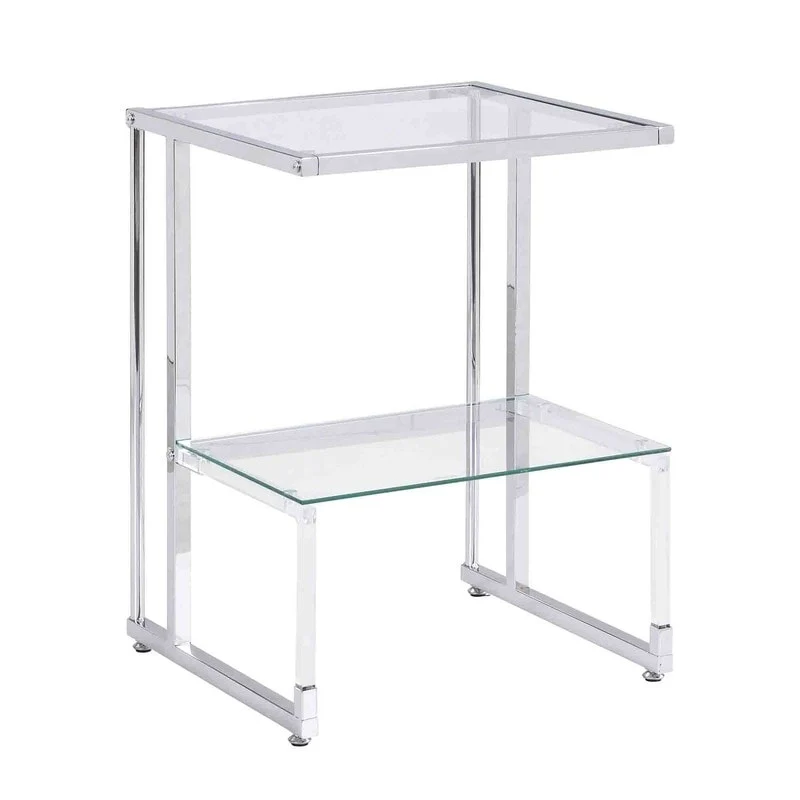 2-Tier End Table with Tempered Glass Shelves & Geometric Metal Frame