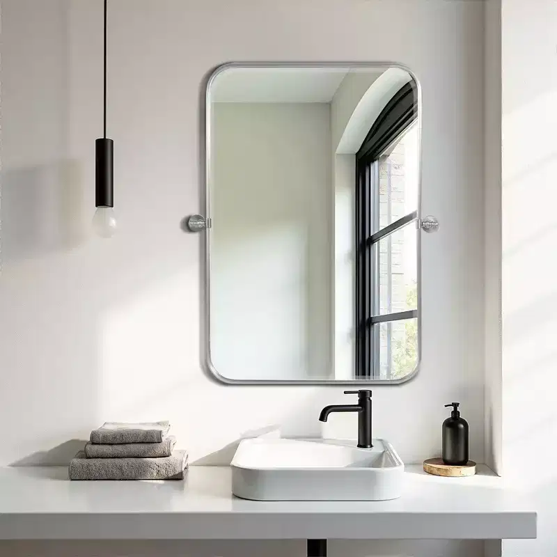 2 Pieces 31 In.H x 24 In.W Silver Iron Rounded Arched Hardware Hanging Mirror Frame Wall Mirror
