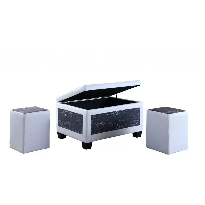 HomeRoots 24 White and Black Upholstered Faux Leather Bench with Flip top