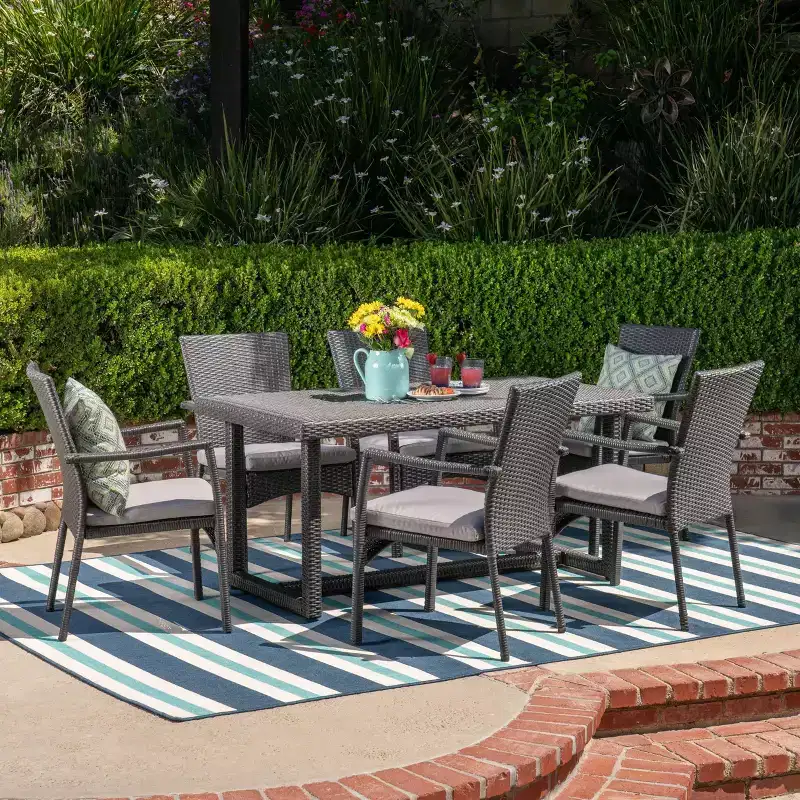 Westley 7pc Wicker Patio Dining Set - Gray - Christopher Knight Home: Iron Frame, Water-Resistant Cushions, 6 Arm Chairs