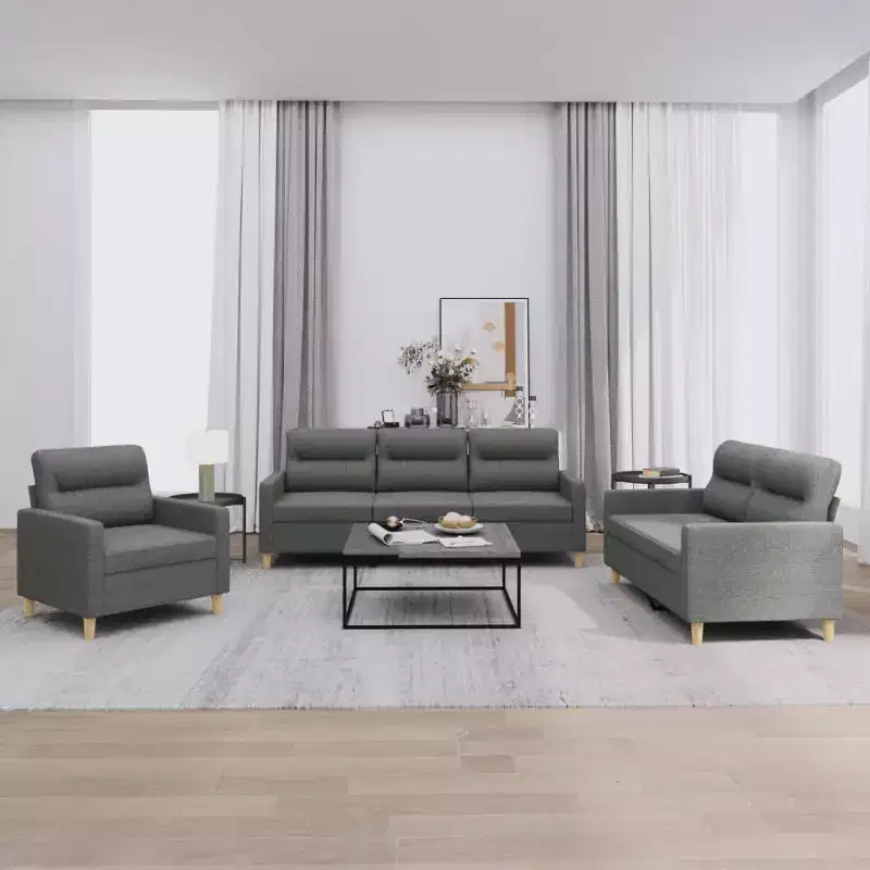 vidaXL Sofa Set Dark grey Fabric (100% polyester), metal, textilene, plywood