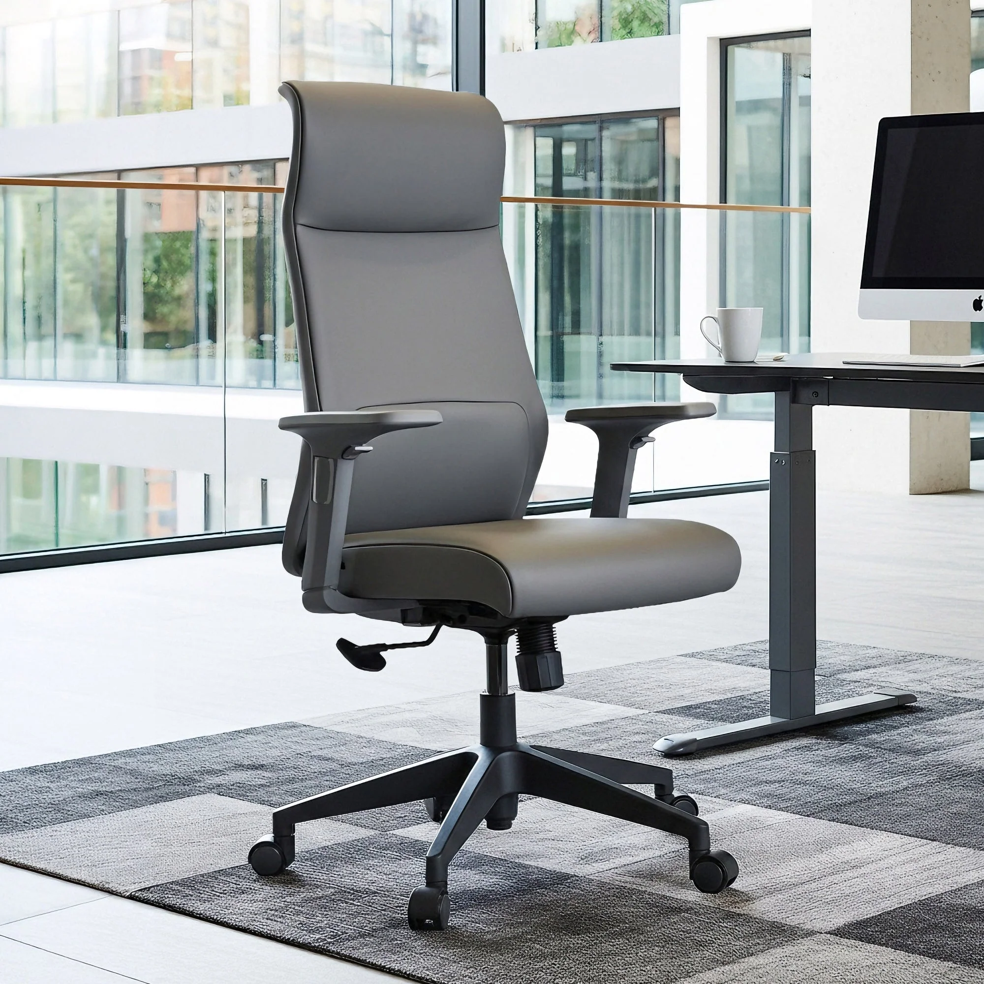 Microfiber Leather Office Chair - Dual-Layer Contoured Ergonomic