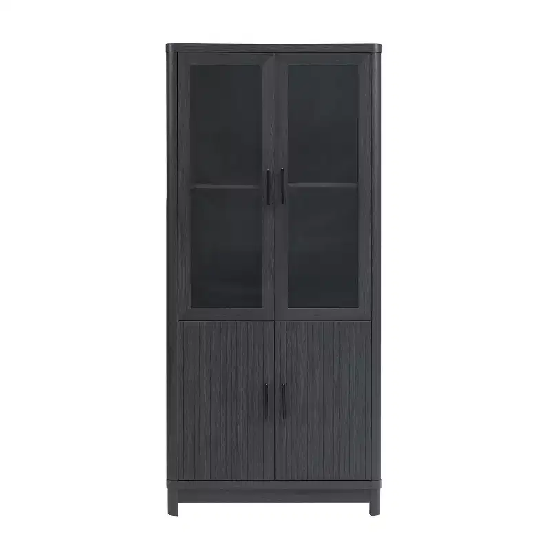 31-Inch Mid-Century Modern Bookcase Cabinet with 2 Glass Doors and 6 Adjustable Shelves
