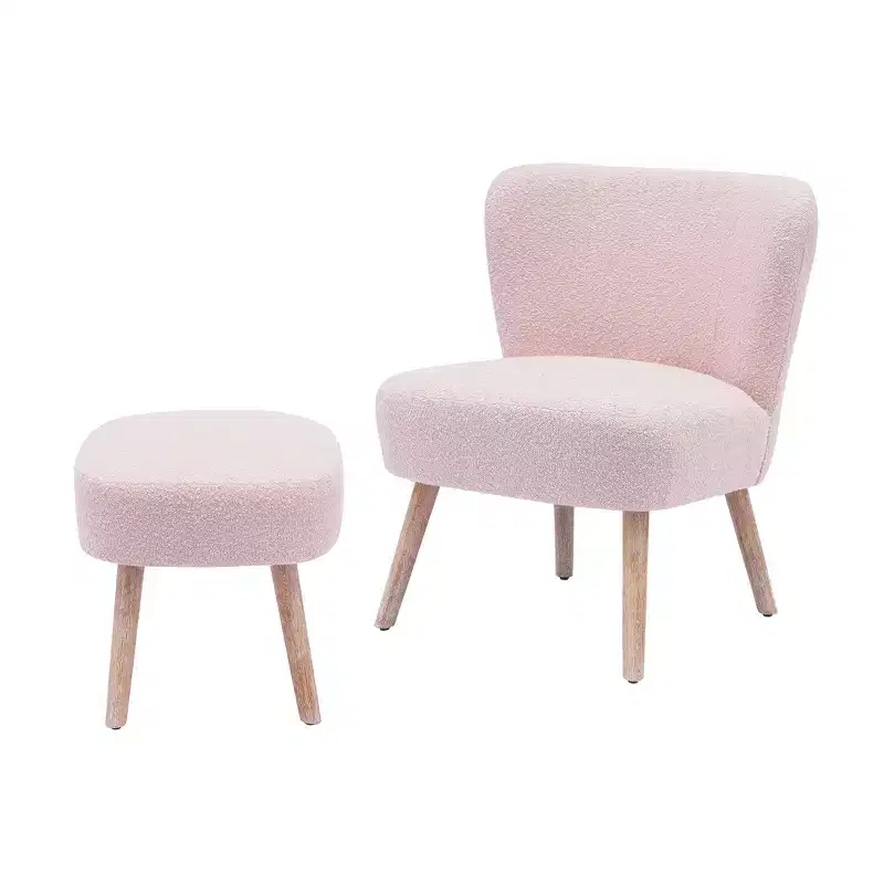WestinTrends 25.5 Wide Upholstered Boucle Accent Chair with Ottoman Foot Stool Set
