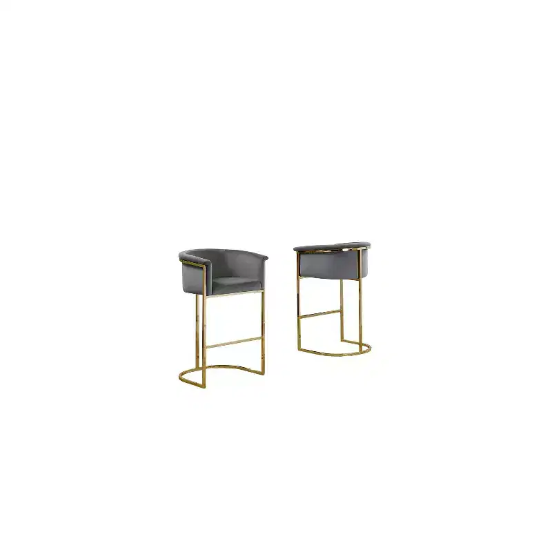 HomeStock Velvet Upholstered Barstool with Gold Legs (Set of 1)