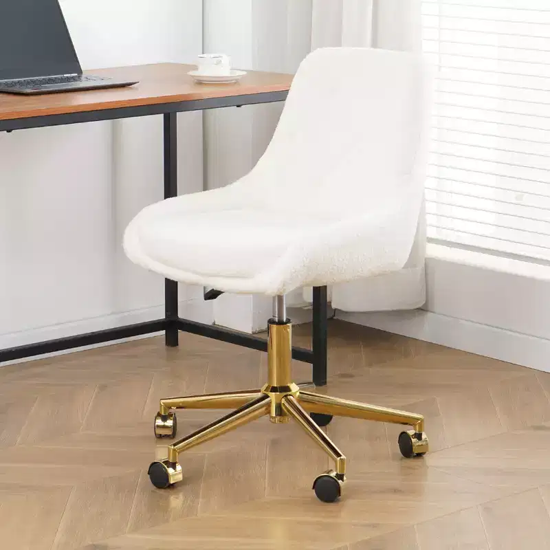 Modern Teddy Fleece Upholstered Adjustable Office Chair, Small Swivel Task Chair for Office, Study & Studio