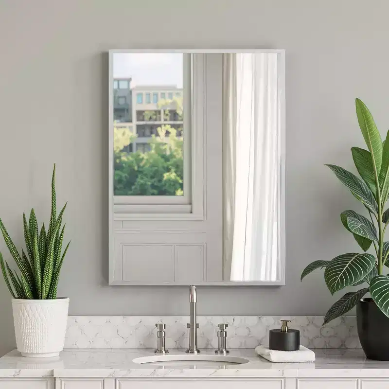 Modern 96cm Silver Aluminum Rectangular Mirror with Slim Frame, Right Angles, 1.5cm Depth