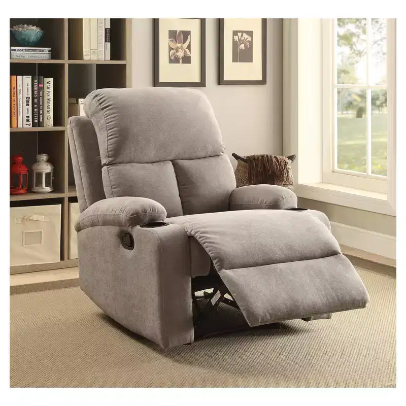 Rosia Linen Side Lever Recliner Gray - Acme Furniture: Microfiber, Side Handle, Cup Holders