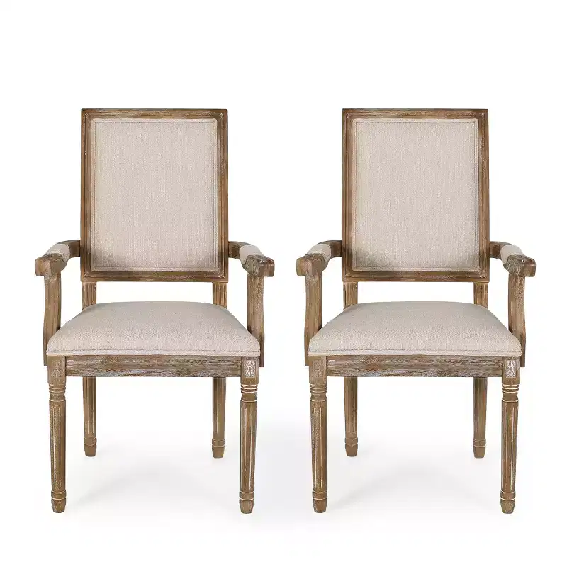 GDFStudio Ashlyn French Country Fabric Upholstered Wood Dining Chairs (Set of 2)