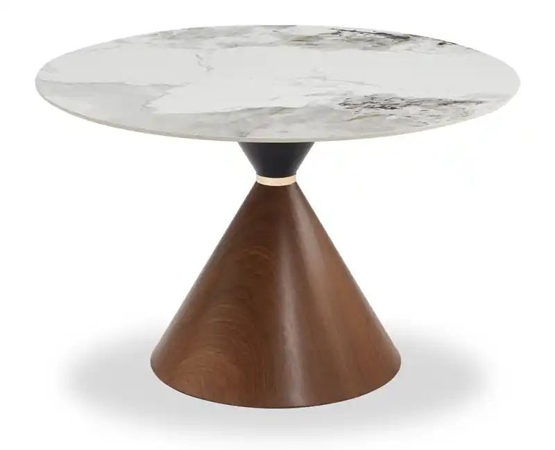 Dining Table with Sintered Stone Top, Hourglass Base with Gold Accent - 47.25W Round