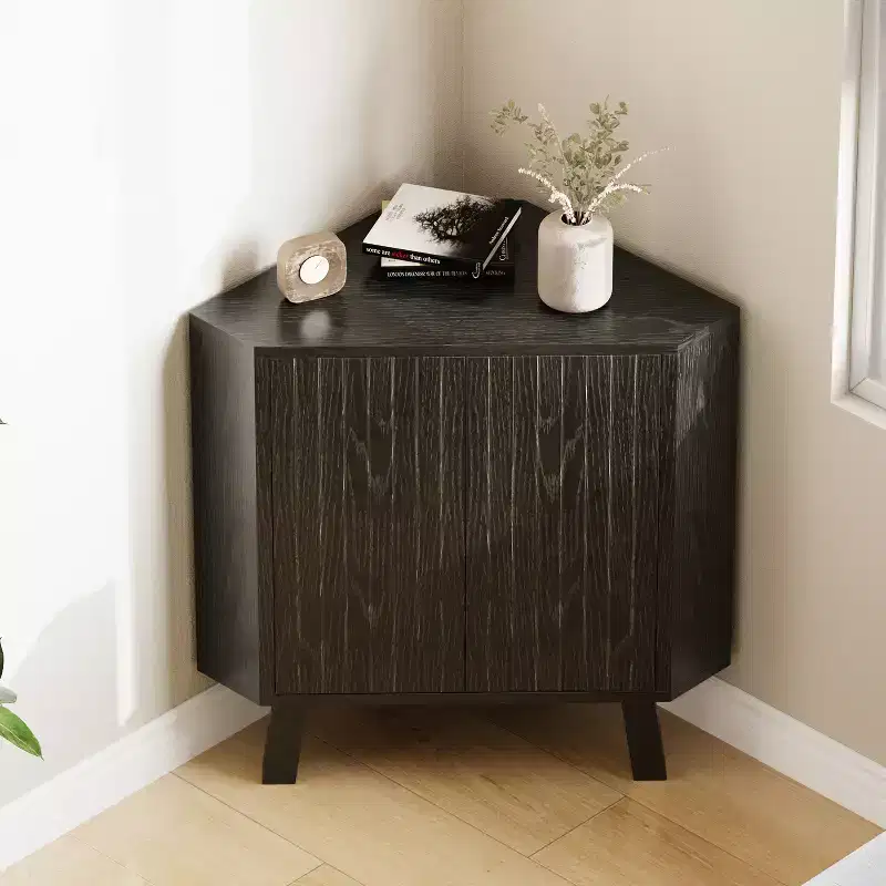 Farmhouse Corner Cabinet with Adjustable Shelf, 3-Tier Storage for Living Room & Kitchen