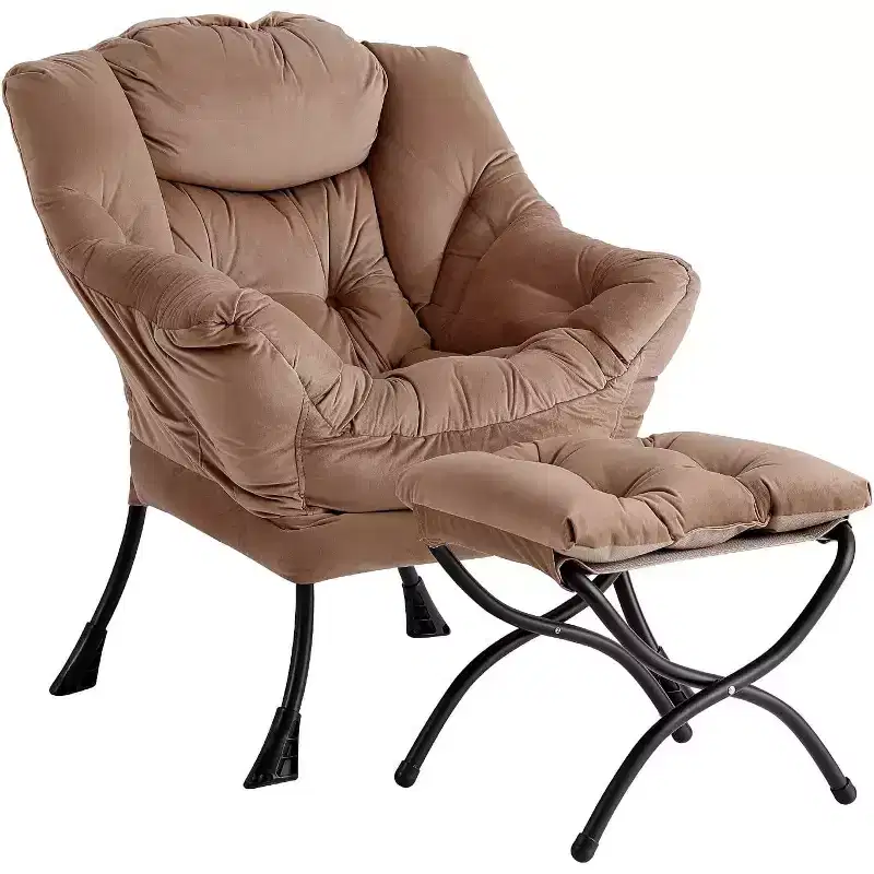 Accent Leisure Armchair with Ottoman, Side Pocket & Armrests – Dark Grey