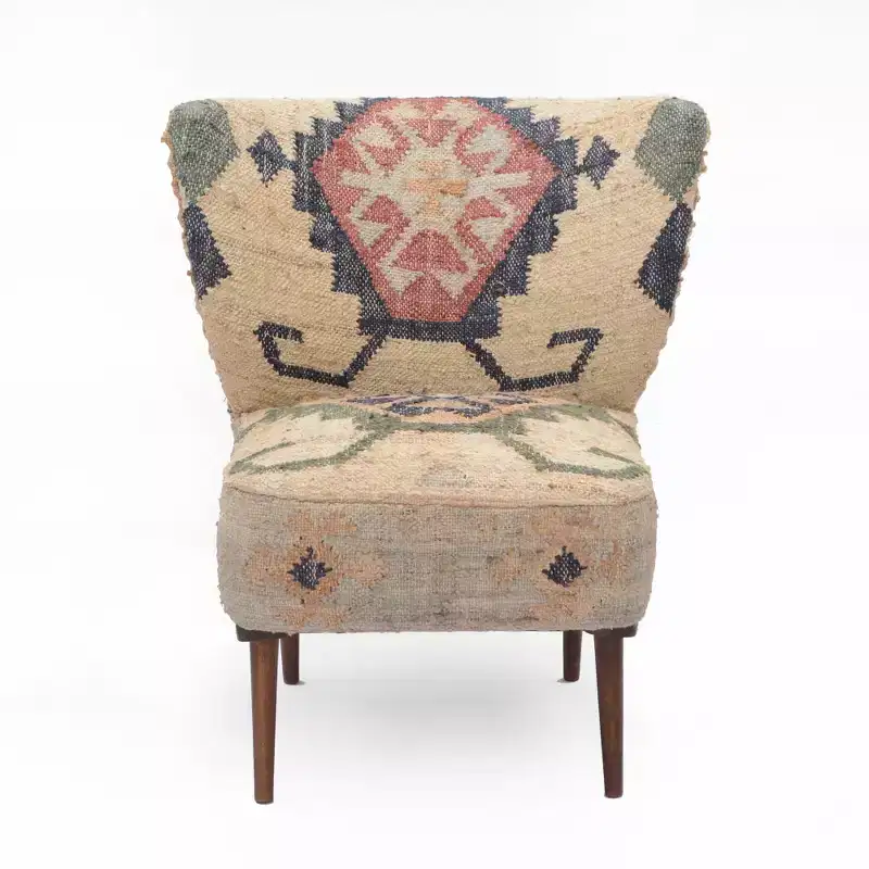 HomeRoots 26 Beige Blue and Red Jute Southwestern Wingback Chair