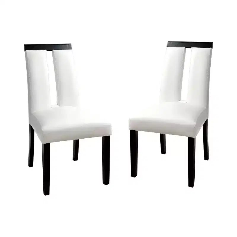 Set of 2 White Leatherette High-Back Dining Chairs with Open Slit Back