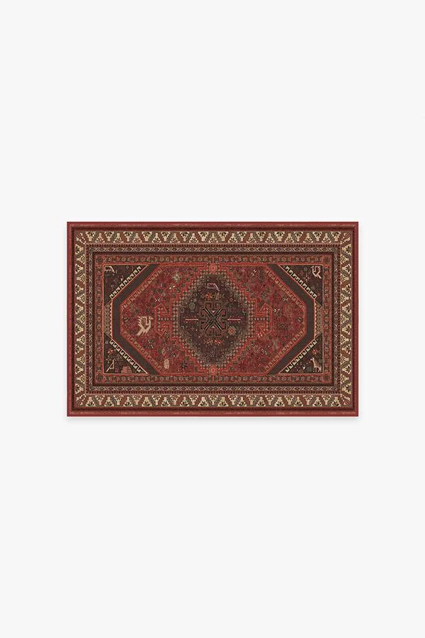 Traditional Persian Flatwoven Rug with Bold Red Animal Geometric Pattern for Living Room & Dining Room