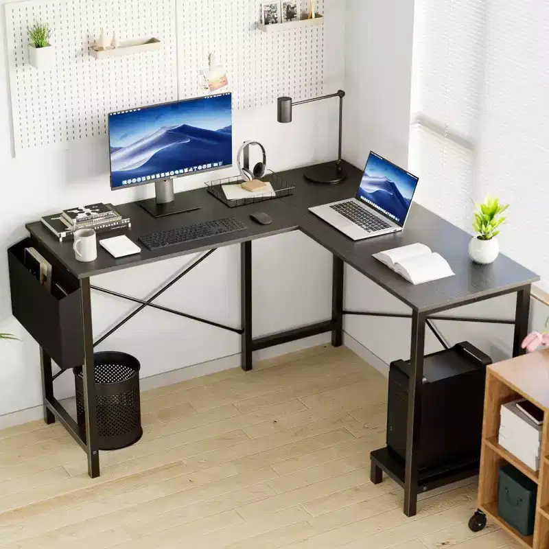 50 Inch L Shaped Corner Gaming Desk with CPU Stand and Side Pocket