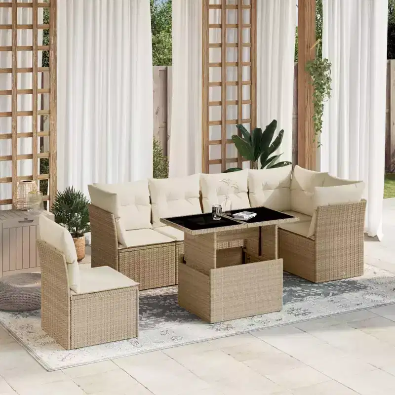 vidaXL 7 Piece Patio Sofa Set with Cushions Poly Rattan