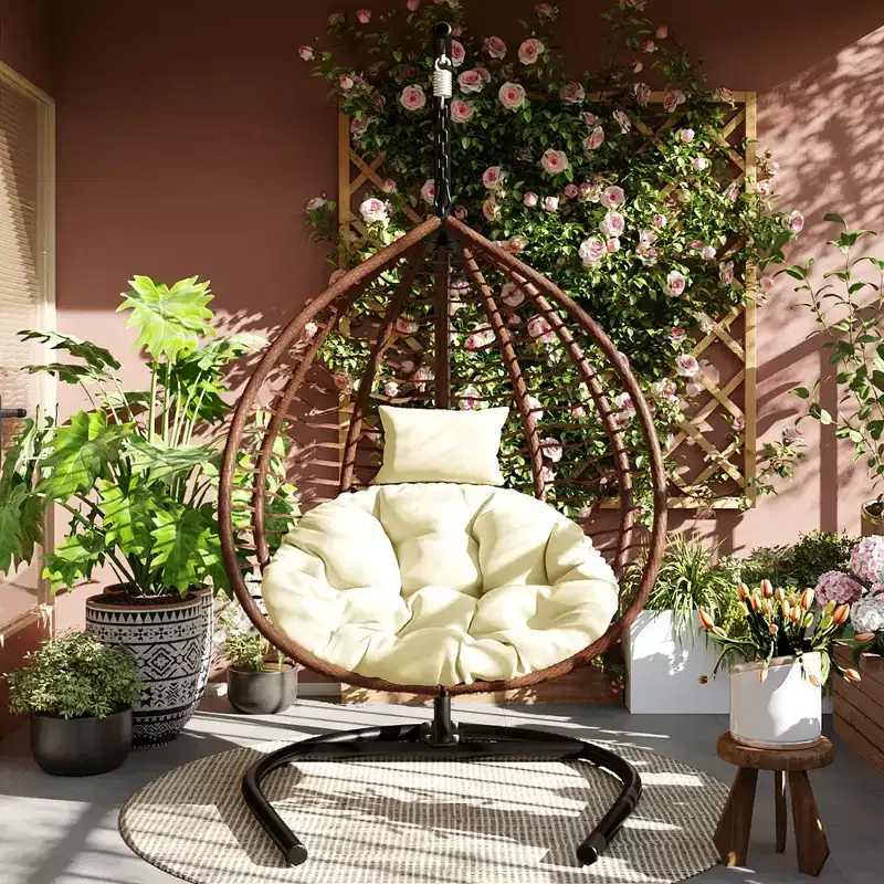 Whisen Hanging Hammock Chair with Stand, Egg Swing Chair with Iron Frame and Cushion & Headrest
