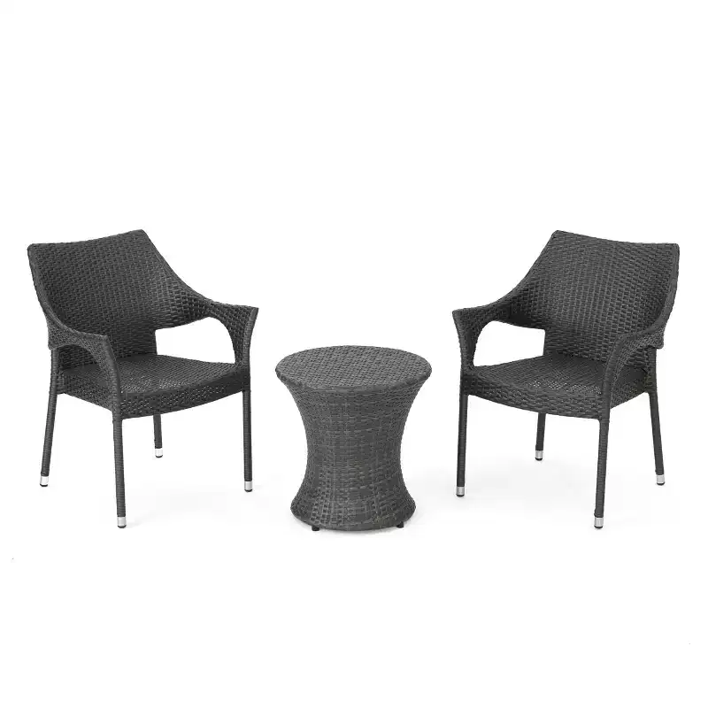 GDFStudio Brannt Outdoor Wicker 3 Piece Stacking Chair Chat Set