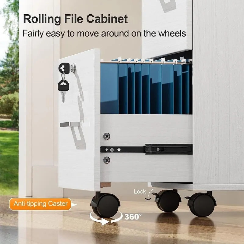 2-Drawer Rolling Wood File Cabinet with Lock