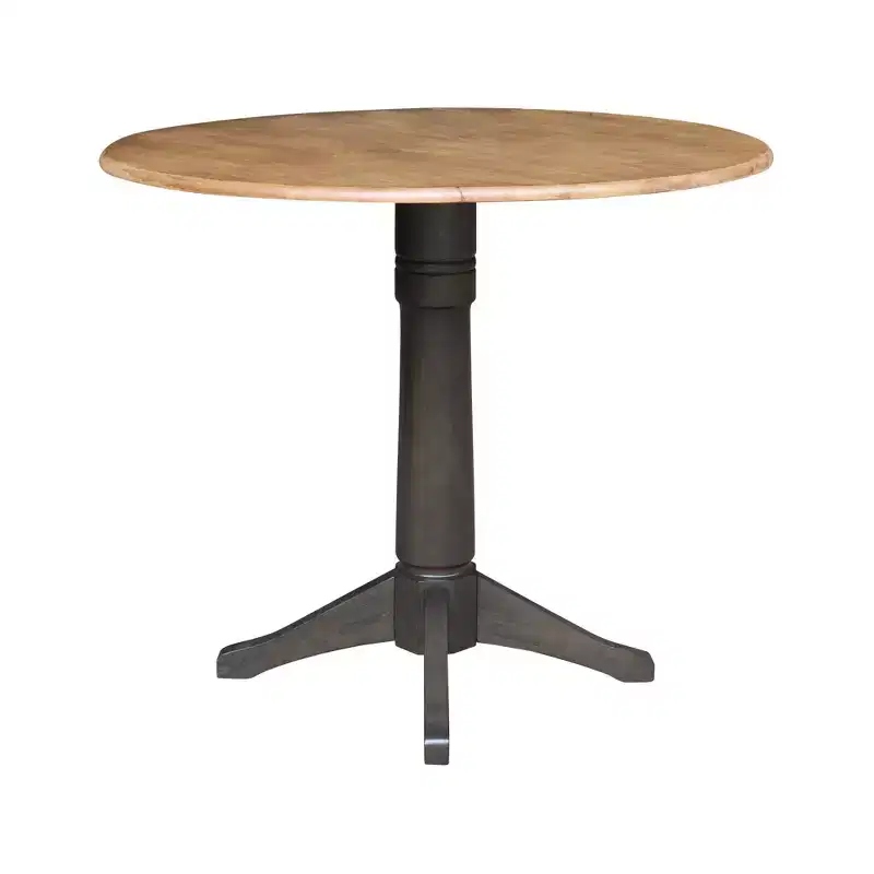 42" Alexandra Round Top Dual Drop Leaf Counter Height Pedestal Dining Table Hickory/Washed Coal - International Concepts