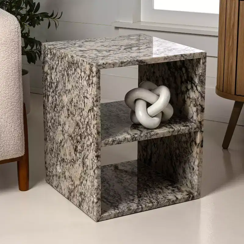 JONATHAN Y Sloane 20 Modern Natural Marble Handmade Rectangular 2-Shelf End Table