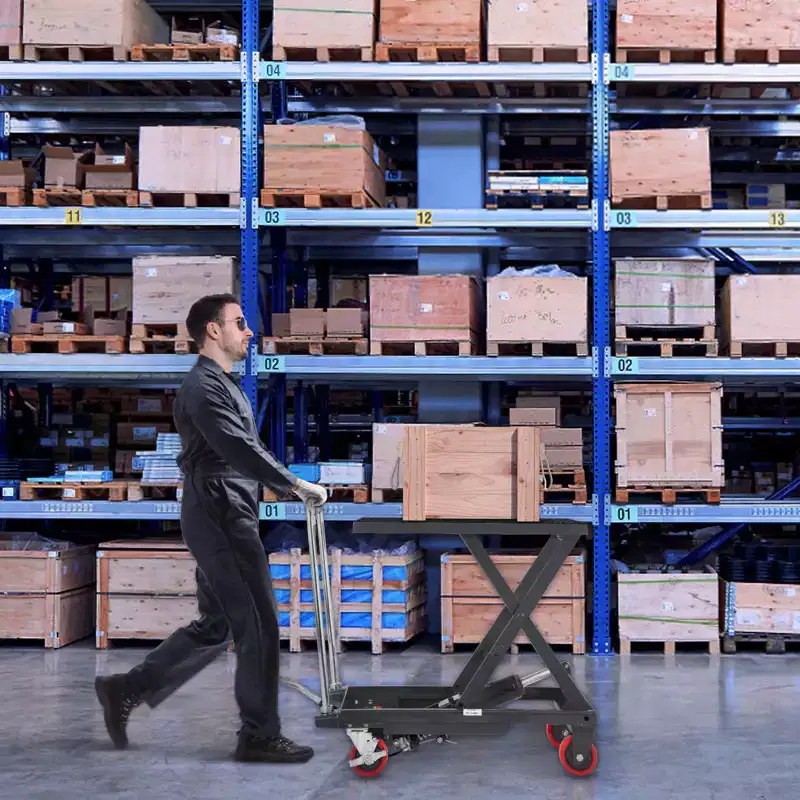 Hydraulic Lift Table Cart, 500lbs Capacity 28.5'' Lifting Height, Manual Single Scissor Lift Table with 4 Wheels and Non-slip Pad