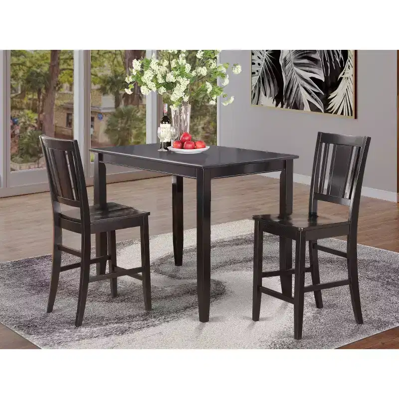 Counter Height Dining Set - 3 Piece Table & Chair Set - Modern Kitchen Pub Set - 30x48 Inch Table