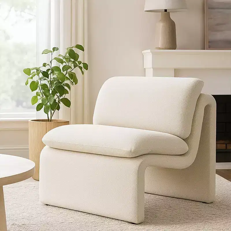 Royal Hampton Accent Chair, Curved Open Base, Armless Modern Ivory Boucle