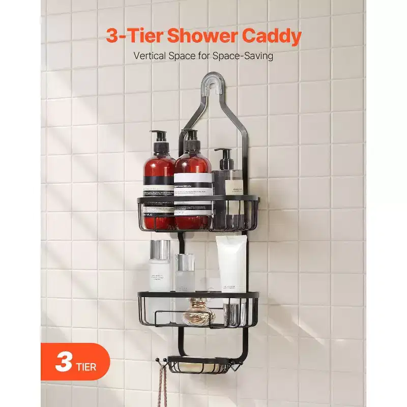 3-Tier Over the Shower Head Caddy Hanging Organizer with Hooks Rust-Resistant