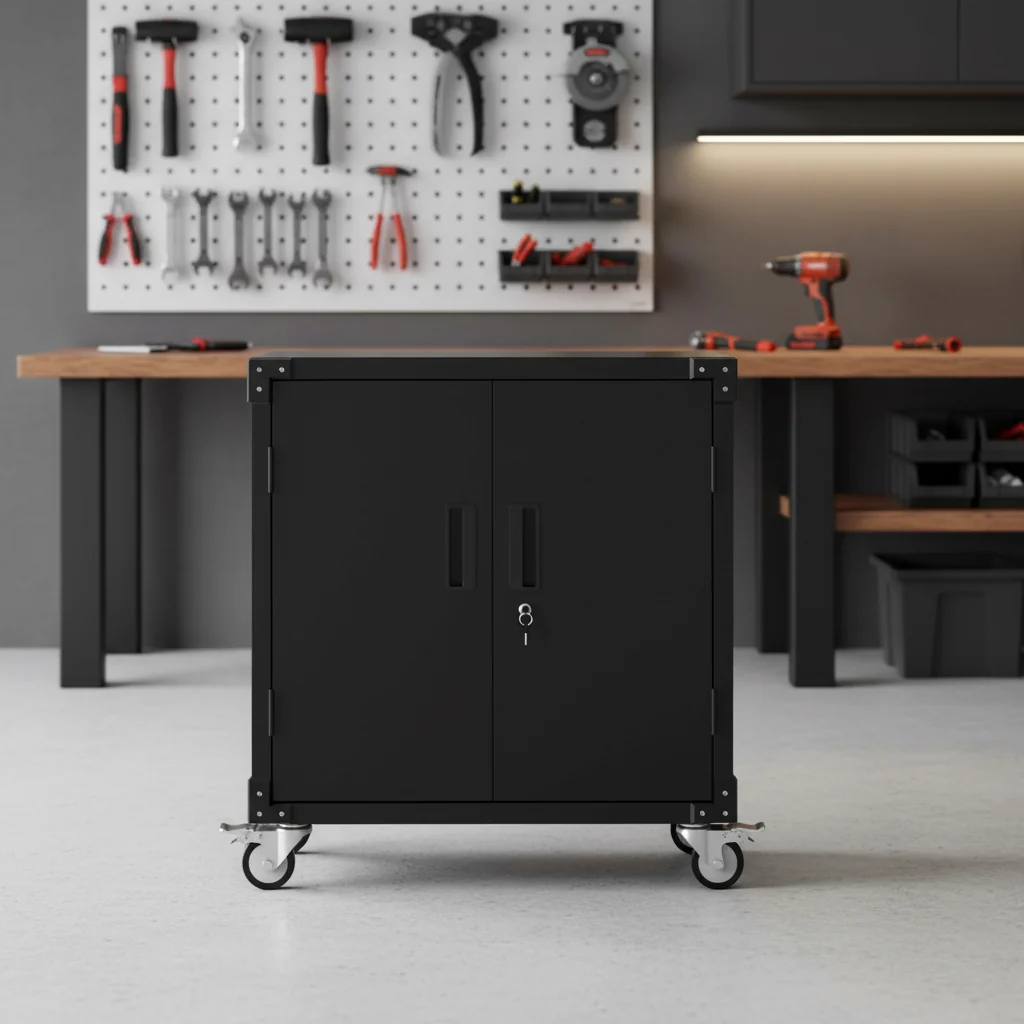 Rolling Tool Cabinet, Metal Garage Storage Cabinet with Adjustable Shelves &Lockable &Wheels for Home Office Workshop, Rust Resistant, Easy Assembly