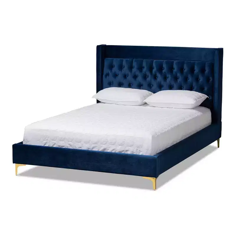 Velvet Platform Bed with Gold - Finished Legs
