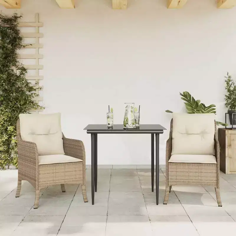 vidaXL 7 Piece Patio Dining Set with Cushions Beige Poly Rattan