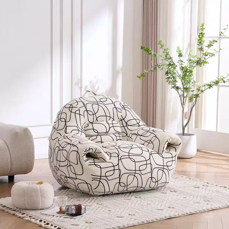 Plush Lazy Sofa Chair with High-Density Foam & Armrests - Bean Bag Style Lounge Chair for Living Room & Bedroom