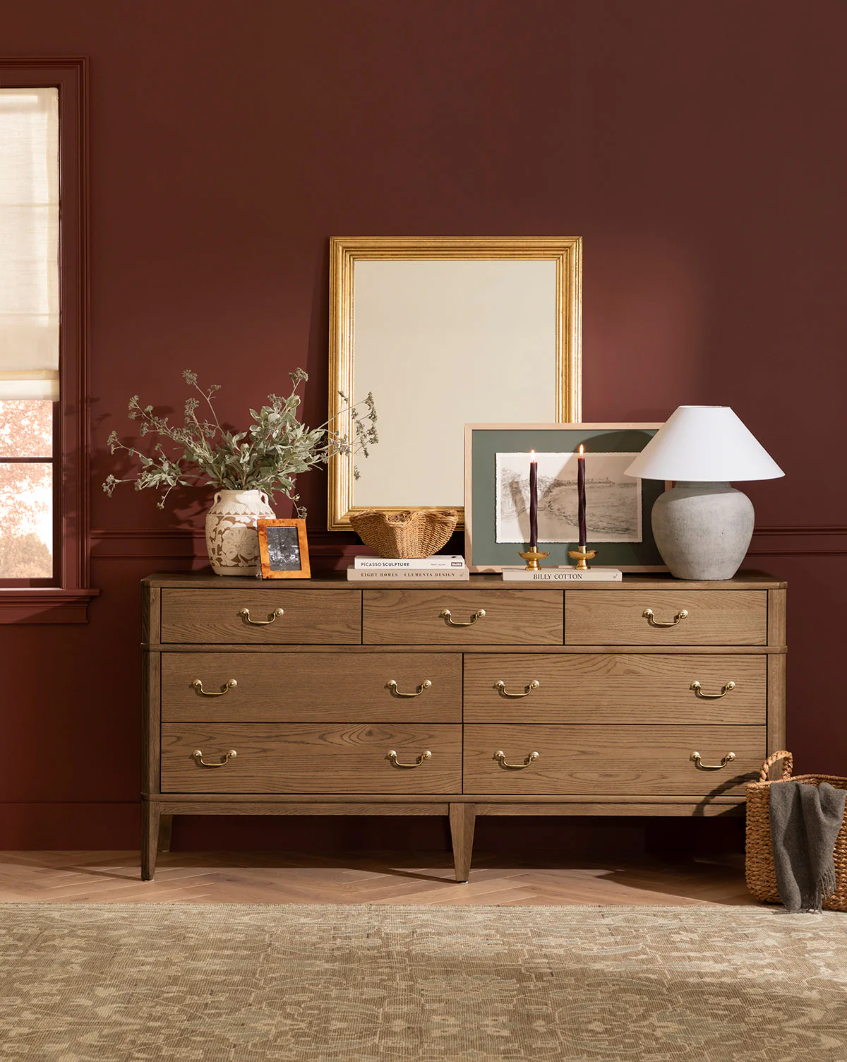 Classic Honey Oak Veneer Dresser with Drop Pulls for Bedroom