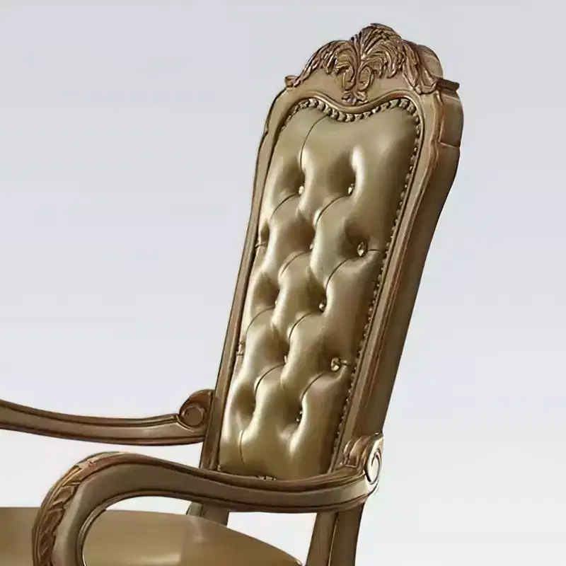 Set of 2 PU Upholstered Dining Armchairs – Bone White & Gold Patina, Button Tufted, Nailhead Trim