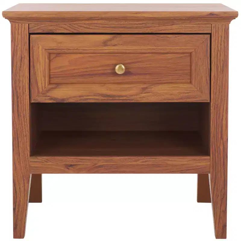 1-Drawer 1-Shelf Nightstand with Gold Pulls, Walnut Finish Bedside Table