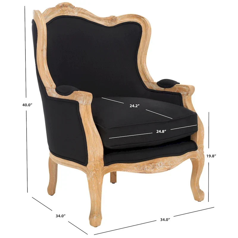 Kali Oak Natural Linen Wing Chair - 34Wx34Dx40H