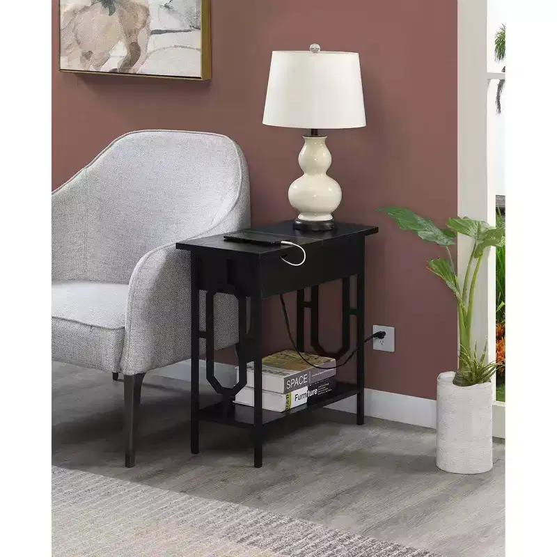 Omega Flip Top End Table with Charging Station - Breighton Home