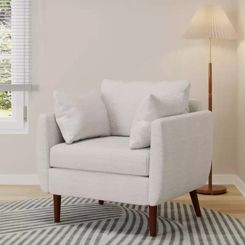 Christopher Knight Home Gould Upholstered Club Chair with Accent Pillows Beige/Walnut