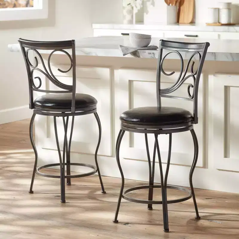 55 Downing Street Brown Swivel Bar Stools 24 7/8 High Set of 2 Traditional with Backrest Footrest Kitchen Counter Height Island