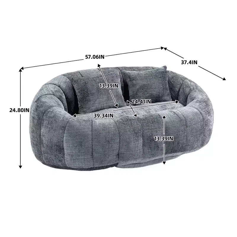 GDFStudio Anna Chenille Tufted 57.06 W Bean Bag Sofa with 2 Pillows