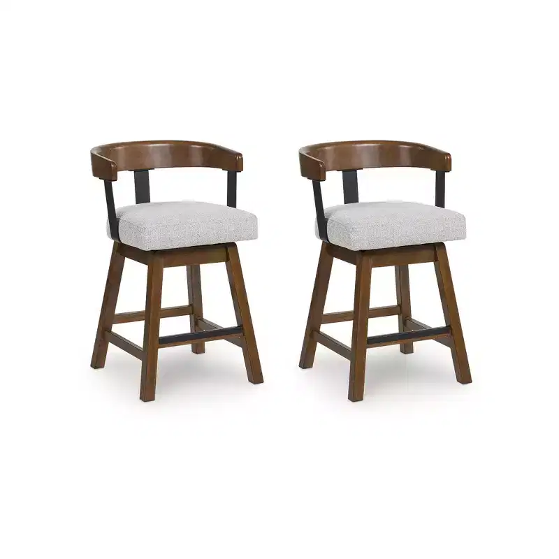 Signature Design by Ashley Ralene Counter Height Upholstered Swivel Barstools, Set of 2, Medium Brown