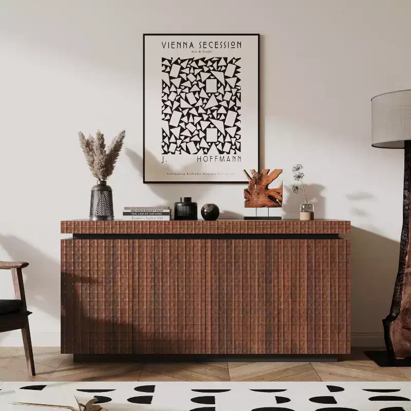 GDFStudio Orin 58.3 Modern Textured Sideboard Buffet Cabinet with 4 Doors and 2 Shelves